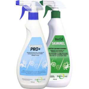 Sæt til effektiv afrensning af skimmelsvamp og forebyggelse af ny skimmelvækst. Indeholder en BioCid Skimmel Pro+ og en BioCid Skimmel