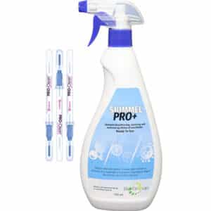 Rens-og-test sæt, der indeholder én BioCid Skimmel Pro+ og tre PRO-Clean indikationstest. Billigere end at købe hver for sig