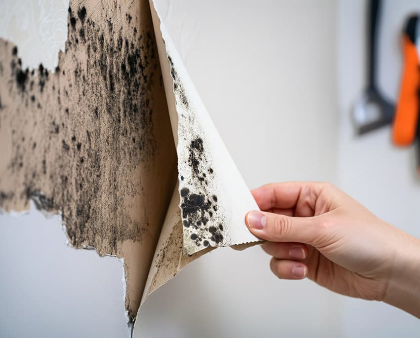 Skimmelsvamp kan optræde steder, hvor de ikke umiddelbart er synlige, f.eks. bag tapet eller paneler. Derfor opdages de ofte først, hvis tapetet løsner sig eller der begynder at lugte muggent