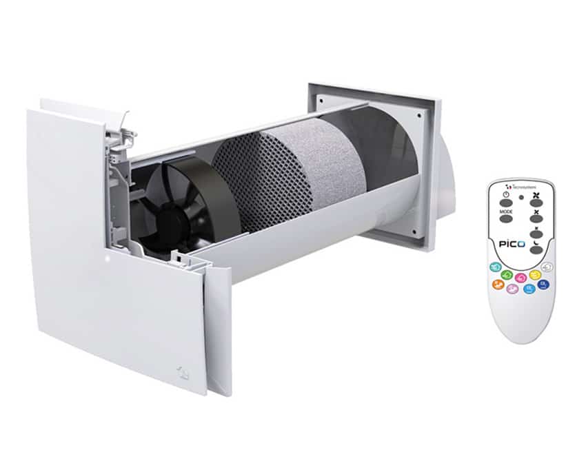 Ventilation kan kombineres med varmegenvinding, så varmen fra den udsugede luft genbruges til at opvarme den friske udeluft, der blæses ind i boligen